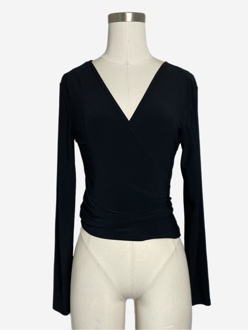 Vintage Y2K Susan Lawrence Black long sleeve wrap ballet style top lightweight M